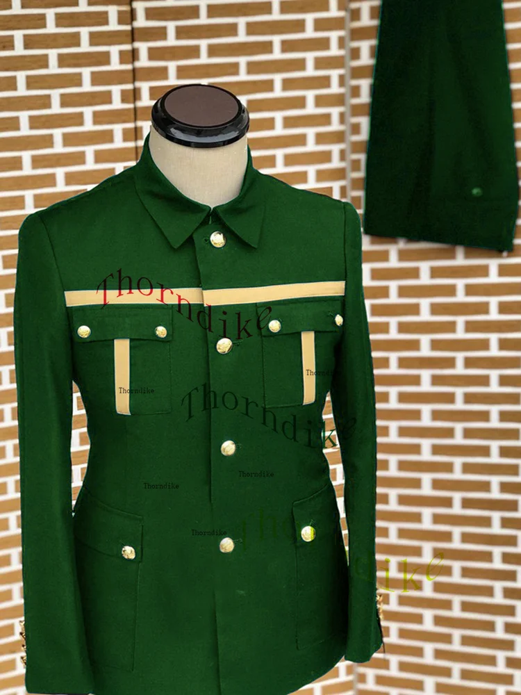 Thorndike Navy Blue Men Suits Casual Blazer Single Breasted African Stand Lapel Leisure Safari Style Outfits Jacket Pants