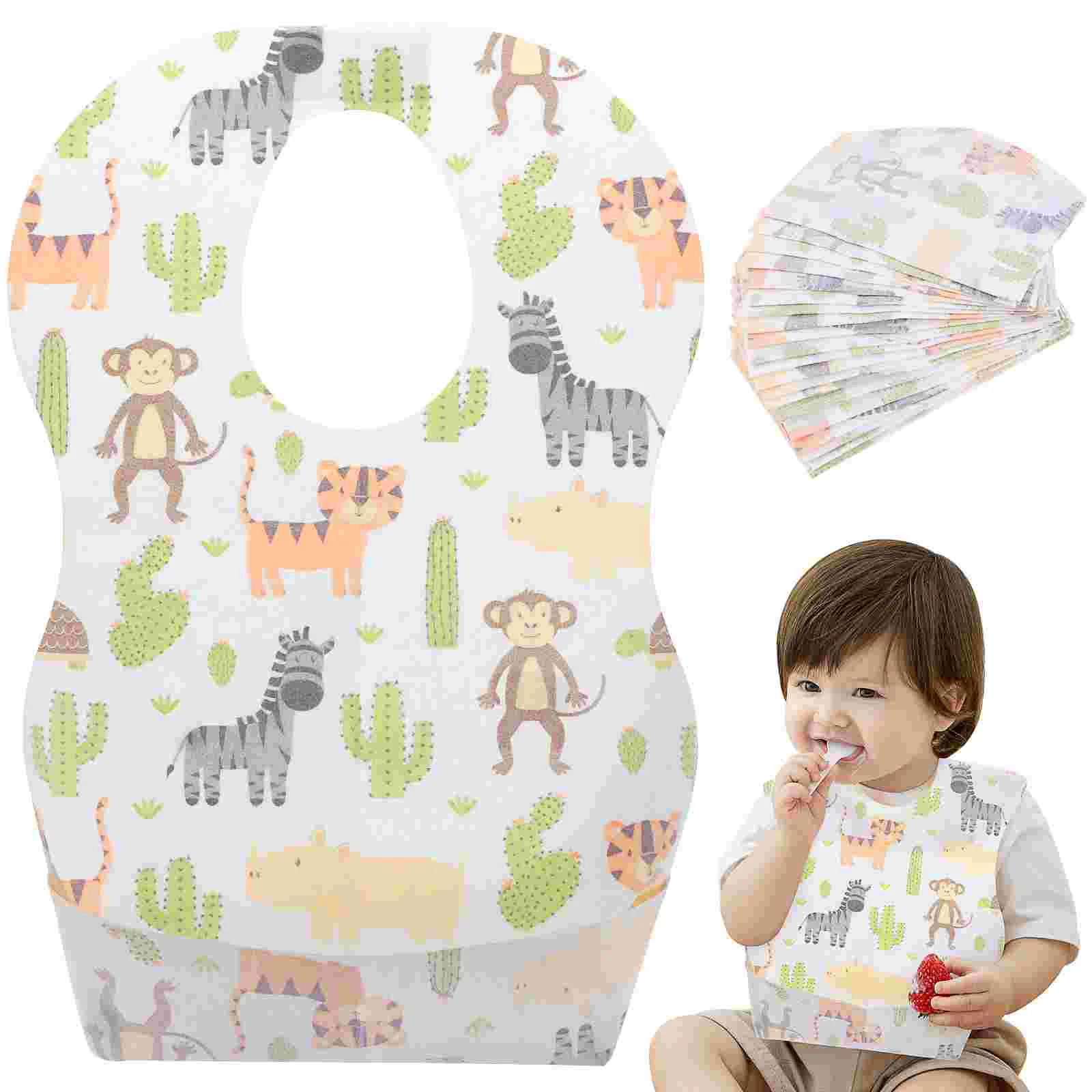 20pcs Kids Bibs with Tape Waterproof Bibs Non- woven Dining Bandana Bibs for Toddlers Newborn Infant ( Random Pattern )