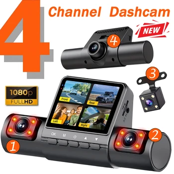 Dash Cam per auto 4 canali Scatola nera Telecamera di guida FHD 1080P Visione notturna anteriore sinistra destra Registrazione in loop Monitor di parcheggio 24 ore