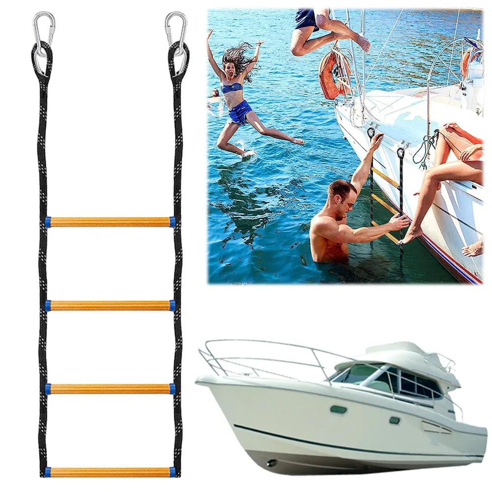 4 Step Boat Rope Ladder Marine Rope Ladder Portable Rope Boarding Ladder for Inflatable Boat Kayak Motorboat Canoeing