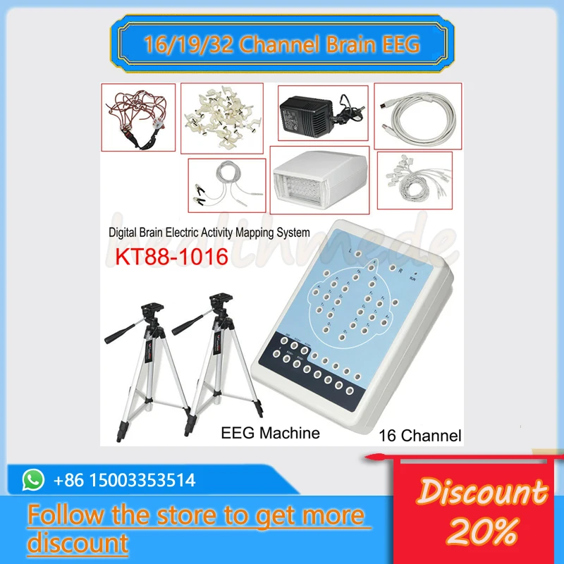 CONTEC KT88-1016 EEG 16 Channel Digital Mapping System, Brain Electric, Free 2 Tripods