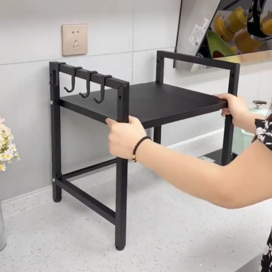 Adjustable Height Kitchen Microwave Oven Stand Storage Ra Floor Mounted Multi-layer Baking Tray Item Organizer elf