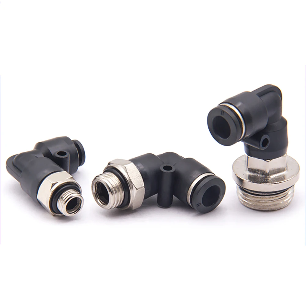 สีดำ PL-G ด้าย Pneumatic Quick Connector ด้ายชาย G1/4 "1/8" 3/8 "1/2" PU แก๊สท่อ4 6 8 10 12มม.พร้อมแหวน 1