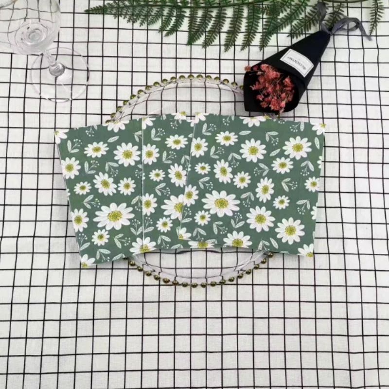 Colorful Printed Napkins Green Flowers Square Mouth Cloth Napkins Hotel Wedding Table Setting Flower Paper Disposable Placemats