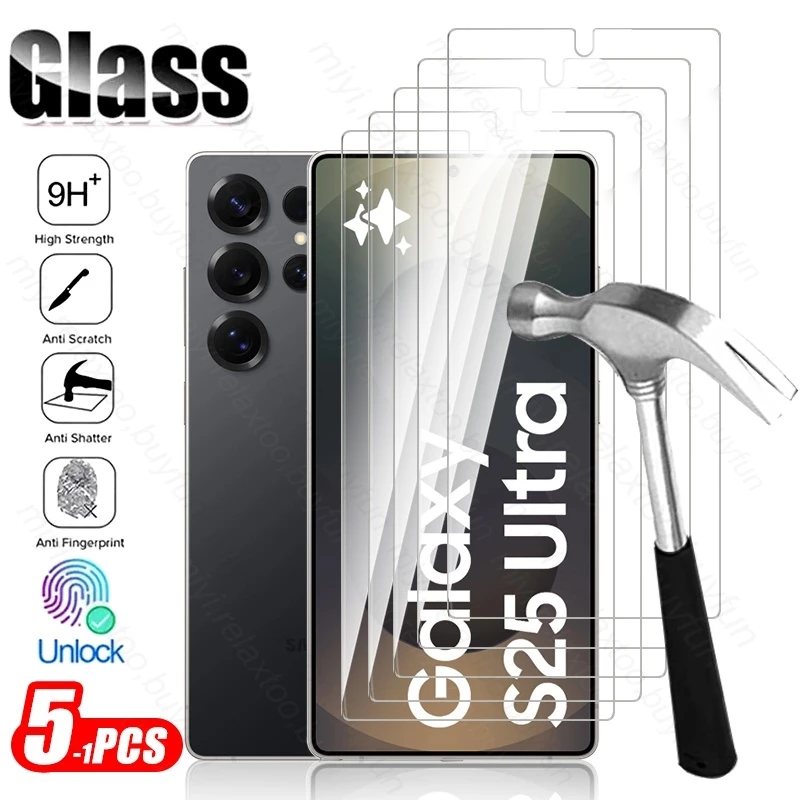 S 25 Case 5-1Pcs 9H Glass For Samsung Galaxy S25 S26 Ultra Edge S25Edge S25Ultra S25+ 5G Screen Protector Toughened Guard Cover