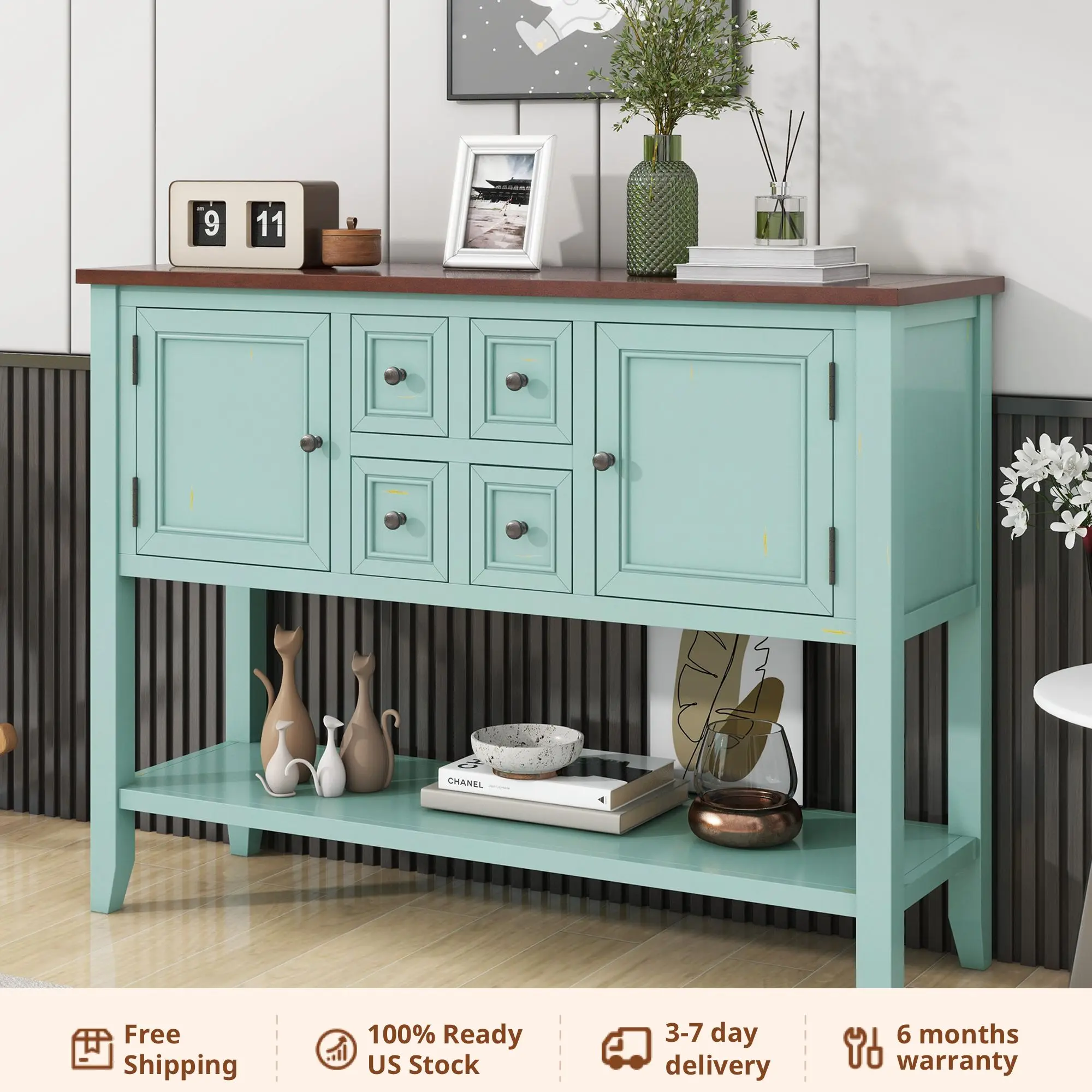 

Cambridge Series Ample Storage Vintage Console Table with Four Small Drawers and Bottom Shelf