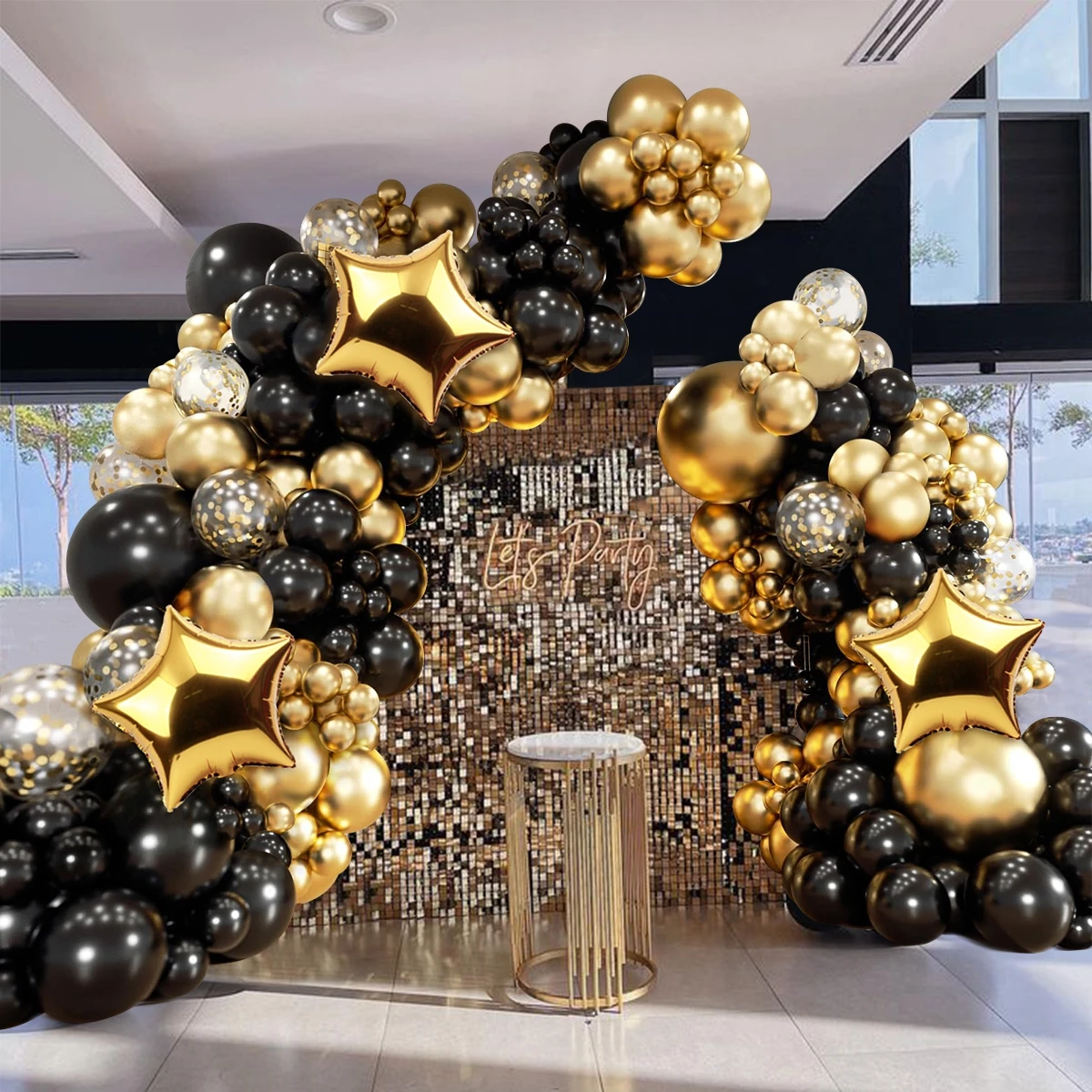 Latex Balloons 134pcs Black Gold Balloon Garland Arch Kit Latex Confetti Balloon Happy Birthday Party Decor Wedding Anniversary Baby Shower