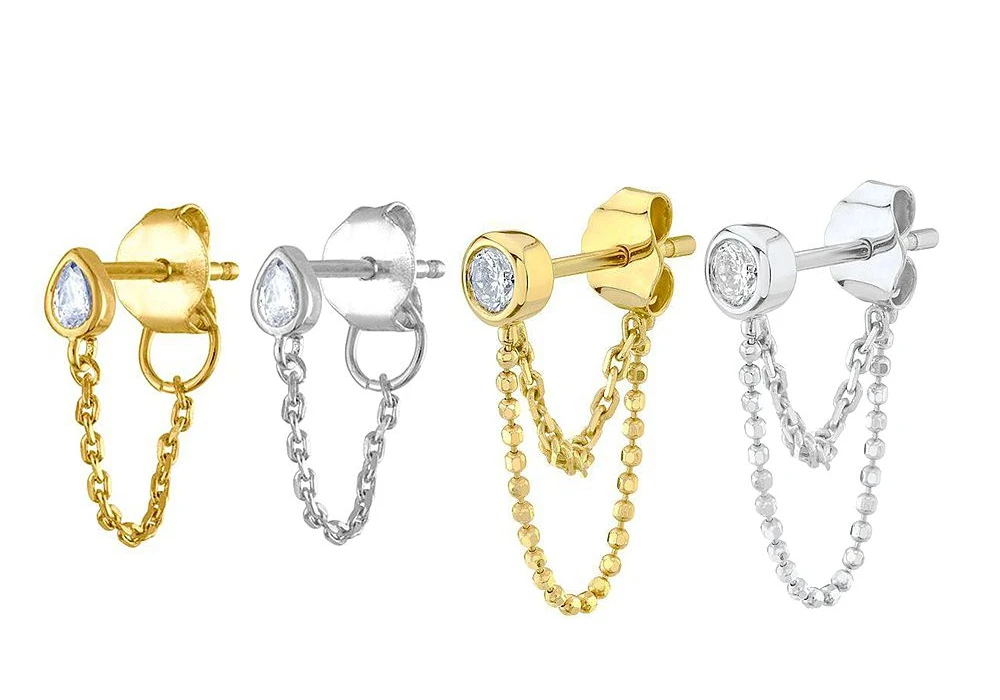 925 Sterling Silver Needle Fashion Metal Chain Tassel Gold