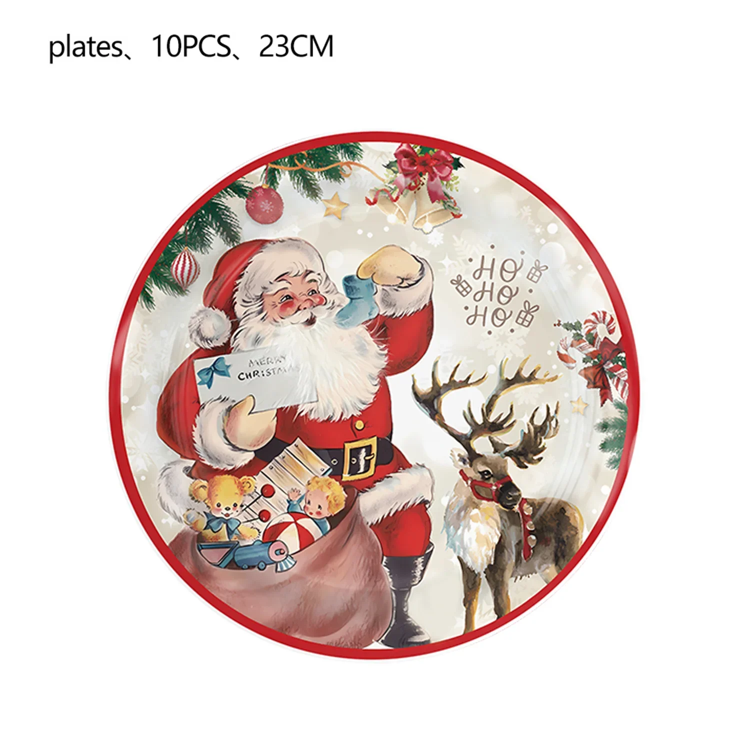 10 Pcs/Set Paper Plate Set Disposable Increase Atmosphere Christmas Style Festive Cartoon Decomposable Heat Resistant Colorful Print Christmas Paper