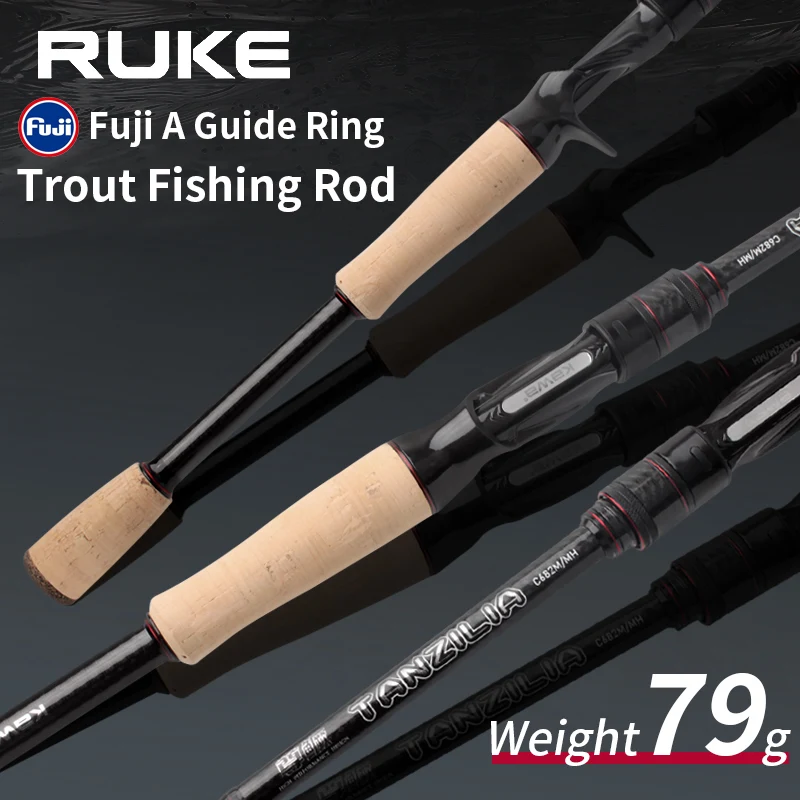 RUKE Fishing Rod 2 Section Length 2.03m Casting Rod Fuji A Guide Rings Carbon Fiber Wheel Seats Soft Weigth 29g Soft Wood Handle