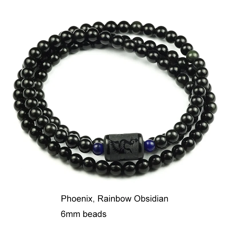 Beaded bracelet stone bead bracelet natural stone bracelet black rainbow obsidian natural stone bracelets couple multilayer beads strand for women and men
