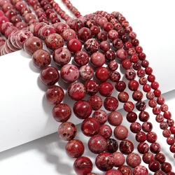 Natural Stone Round Tiger Eye Crystal Turquoise Beads for DIY Crafts and Ornament Making (Red Imperial Jasper)