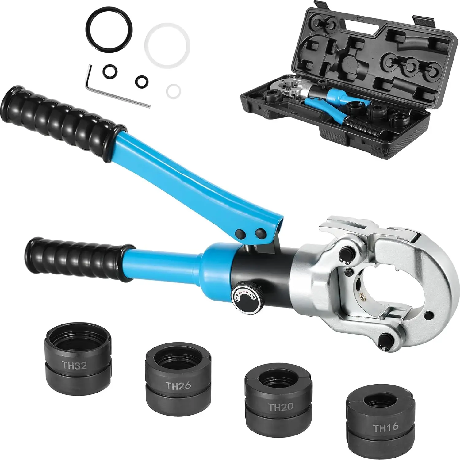 TLGREEN Hydraulic Pipe Crimping Tool with TH16 20 26 32mm Shapes with 360° Rotating Head 16T for Copper/Alu Plastic/Pex/PB Pipe