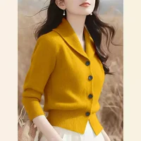 2025 New Spring Autumn Turndown Collar High End Women Knitt Cardigan Sweater Fashion Korean Version Female Knitwear Tops 2