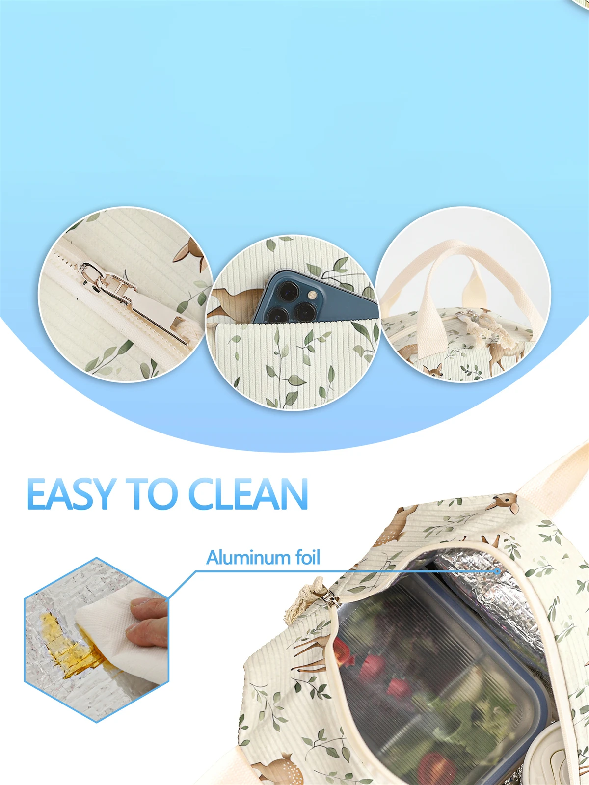 1pc- insulated lunch box bag thickened student portable lunch bag