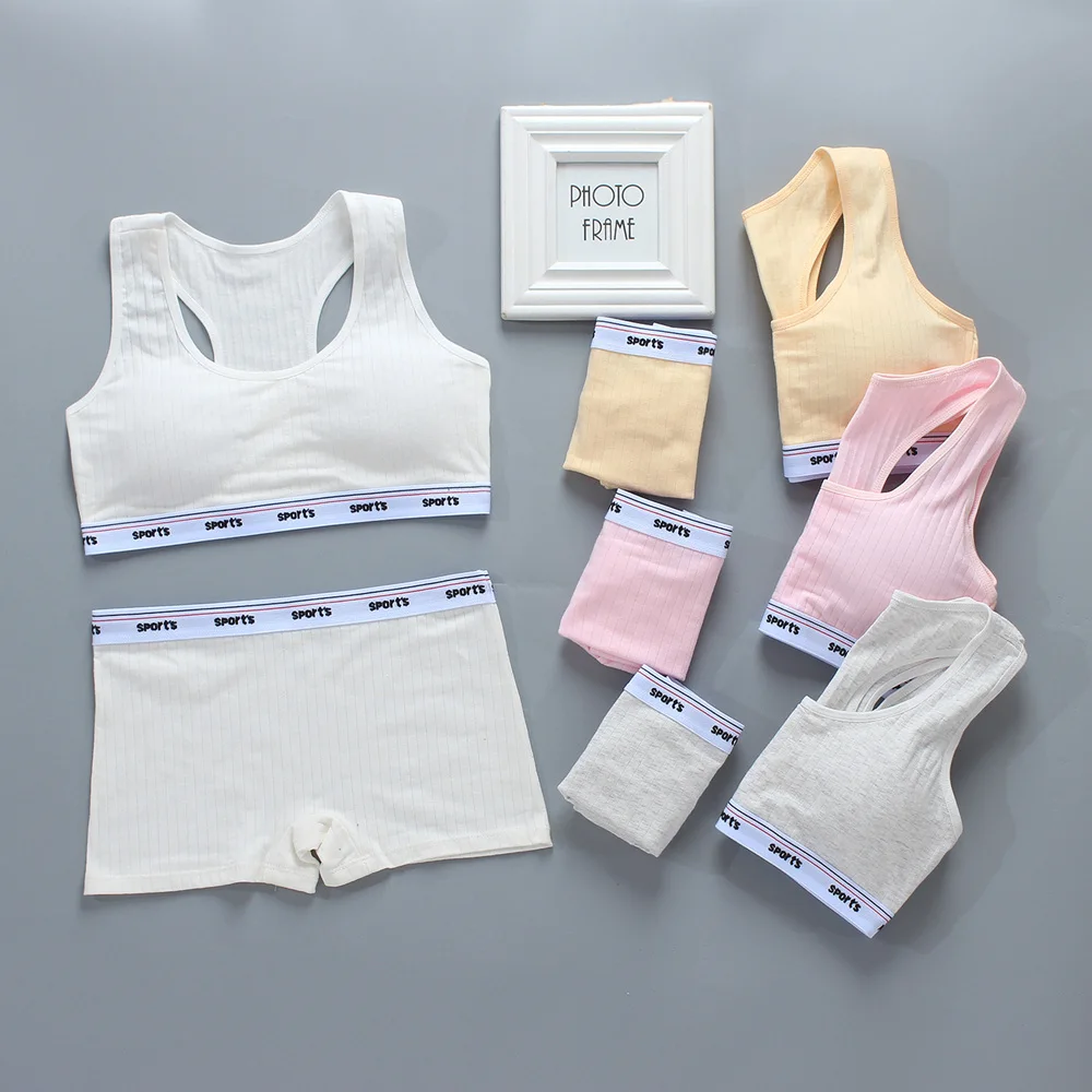 New Children's Bra Set Vest Underwear Sling Tube Top Summer Cotton Bra +  Boxer Panties Set 8-16Y Sports Bra For Women Gym - AliExpress