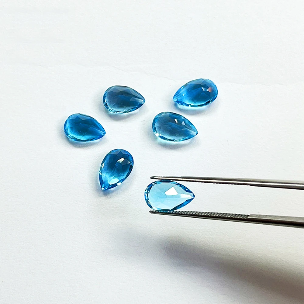 Real Natural Topaz Swiss Blue Semi-precious Stone Facted Pear 8x12mm Natural Topaz Swiss Blue Eye Clean Loose Gemstone 5pcs