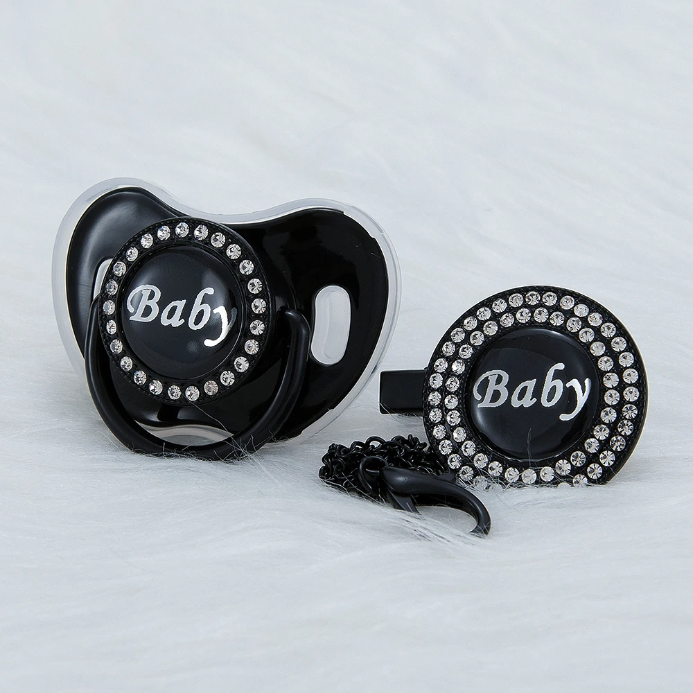 

MIYOCAR personalized all black collection bling pacifier and pacifier clip BPA free dummy bling unique gift baby shower PS-1