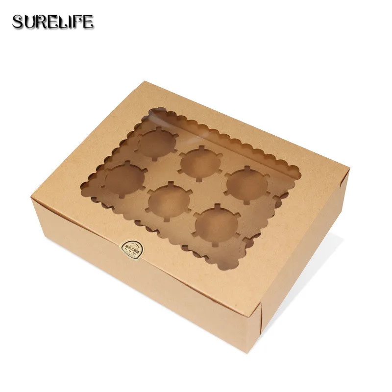 

10Pcs Clear Windowed Cupcake Boxes with Removable Tray for 6 Cups Cake for Party Christmas Food Kitchen Accessories