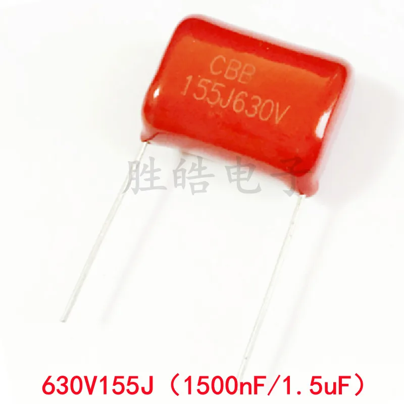 

10piece Good Quality 630V155J High Quality 5% NEW 1.5UF Pitch 20mm 630V 155 155J 1500nf CBB Polypropylene Film Capacitor DIP