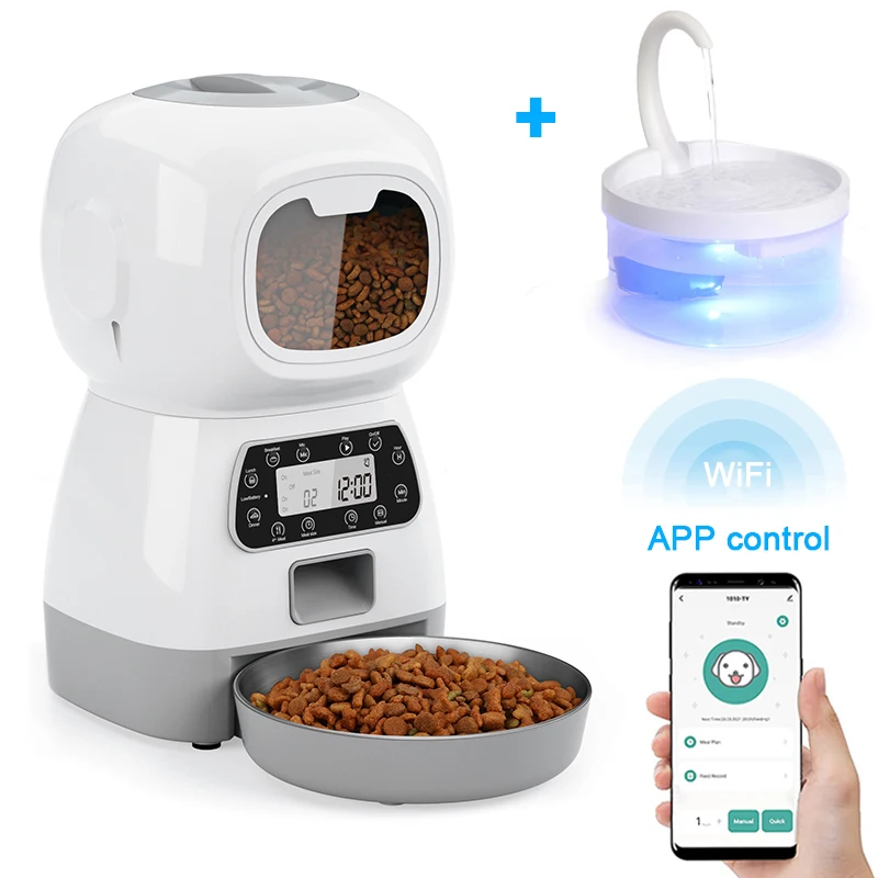 

APP Control Automatic Dog Cat Feeder 3.5L Dry Food Dispenser Plus 2L Sensor Fountain Suitable For Small Medium Pet Smart Feeders