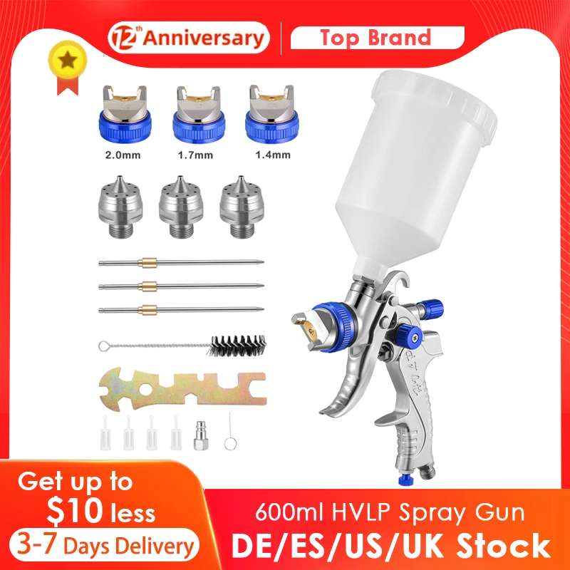 EU US Ready Stock HVLP Spray Gun Painting Gun 600ml 1.4/1.7/2.0mm Nozzle Size Waterborne Paint Use for Car Paint Spray Guns tropico 5 waterborne