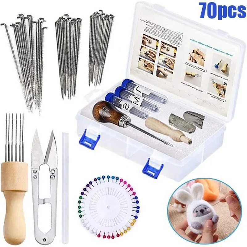 15/70PCS/Set Needle Felting Tools Kit Needles Foam Mat Wooden Handle Wool Felting Supplies For DIY Wool Projects