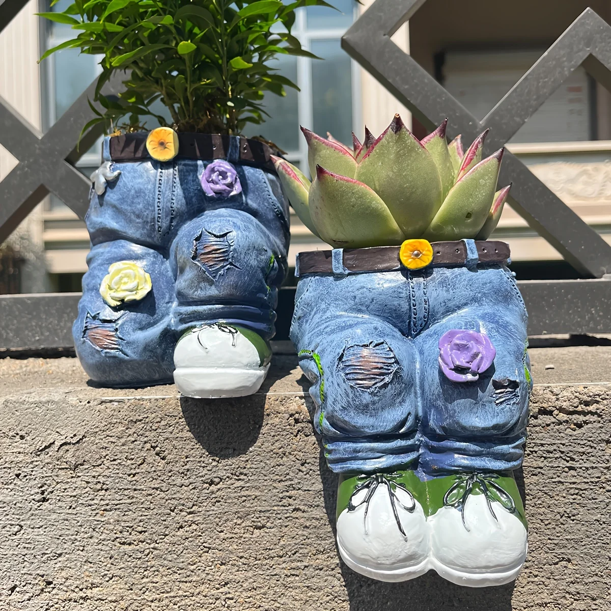 청바지 파티오 장식 화분 배치, 송진 공예, 파티오 디자인, 빈티지 노화 파티오 장식 화분 (식물 없음)
