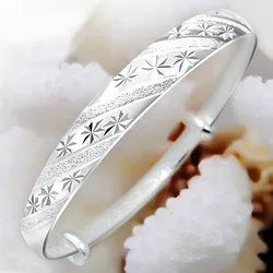 999 sterling silver Original Snowflake star Bangles bracelets for women Fashion Party Wedding Accessories Jewelry Christmas Gift