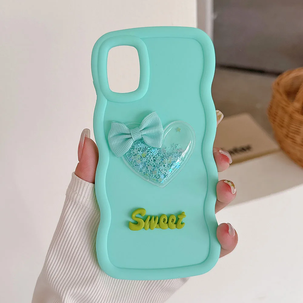Quicksand Heart Silicone Soft Phone Case - Wave Side Design