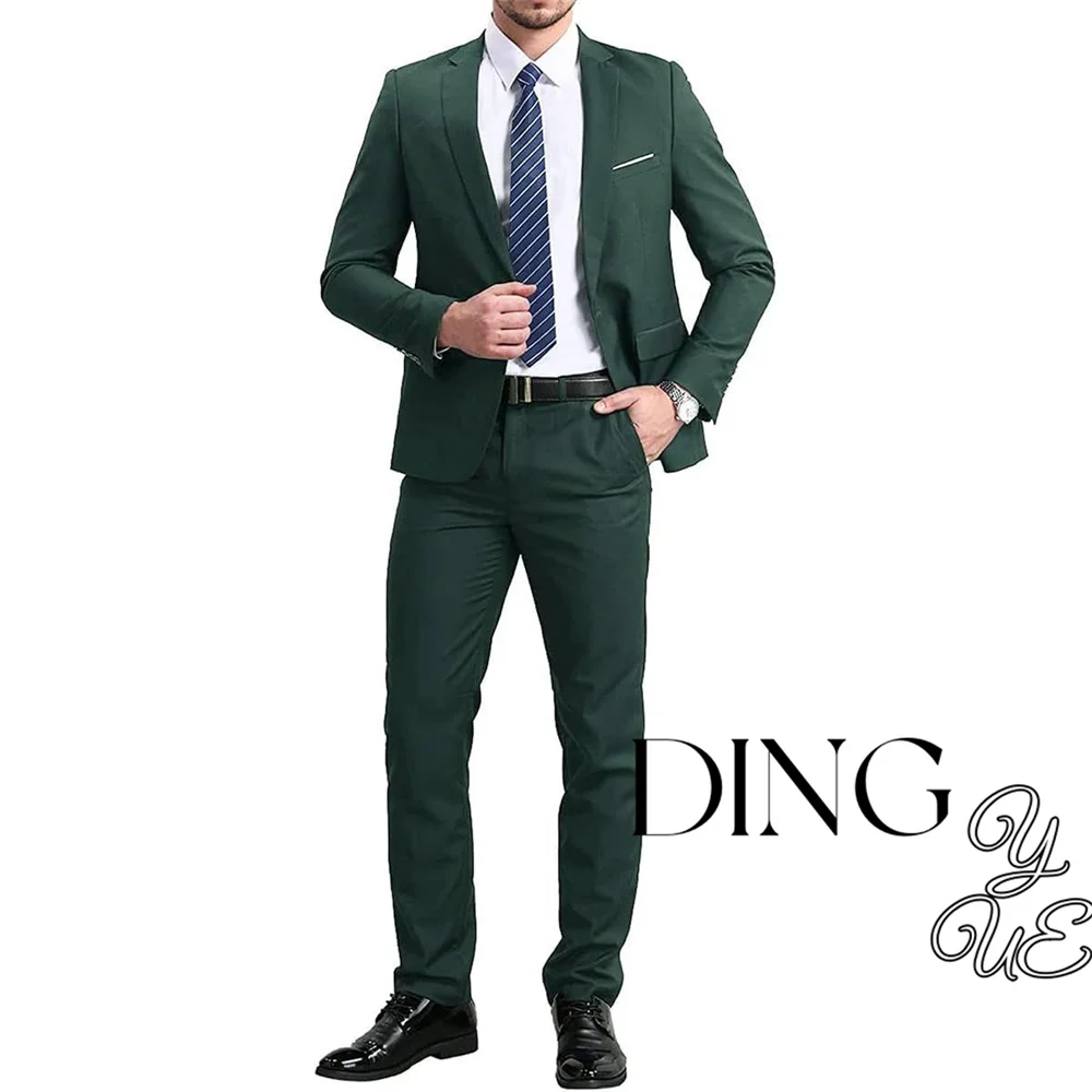 Business Men Suits Slim Fit 2 Piece Male Fashion Jacket with Pants Wedding Tuxedo for Groom Dinner Party Costume