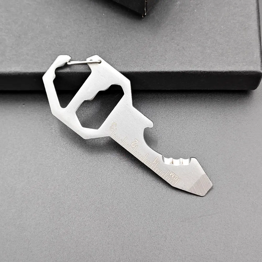 Versatile Stainless Steel Keychain Multitool with Bottle Opener & Measuring Ruler