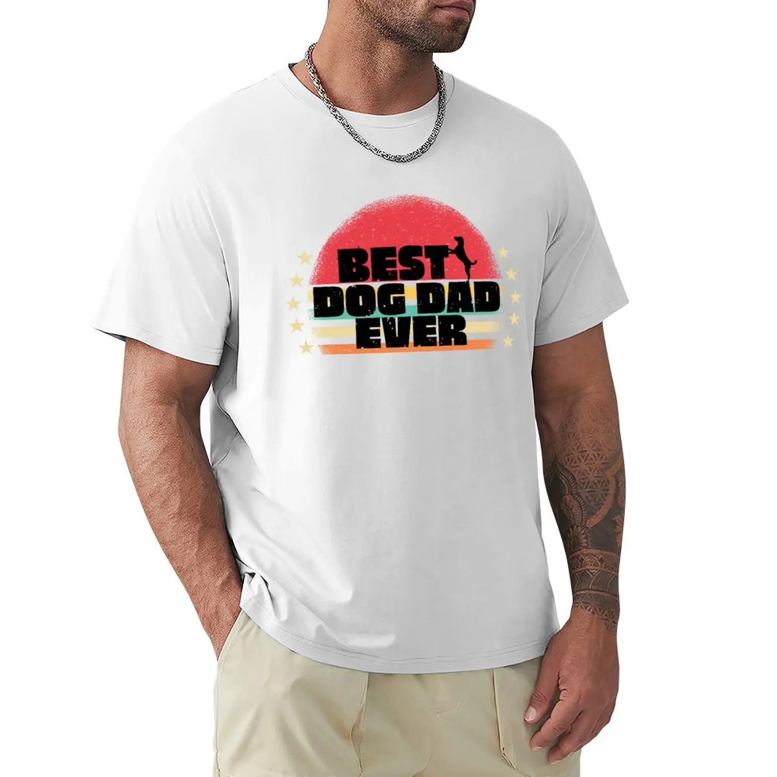 

BEST DOG DAD EVER, RETRO SUNSET T-shirt summer clothes heavyweights mens t shirts casual stylish