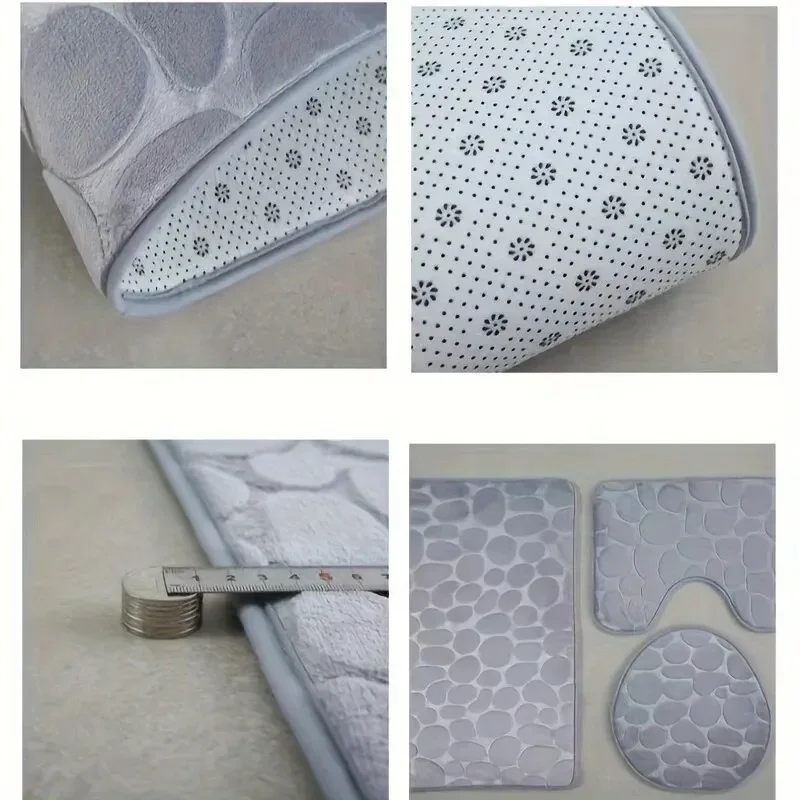 1 Set Bathroom Mat Solid Color Simple Water-absorbing Non-slip Stone Pattern Three-piece Set