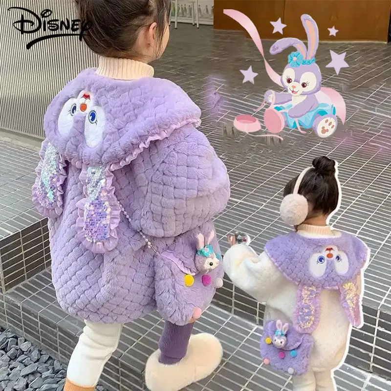 

Детская плюшевая куртка Kawaii Disney Stellalou с героями мультфильмов, новинка зимы, милый плотный топ с капюшоном для девочек, теплая зимняя одежда принцессы, рождественский подарок