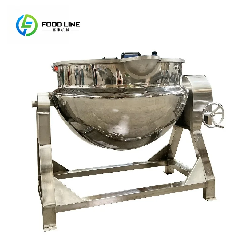 Marmite industrielle électrique à double enveloppe de 50-1000L, cuve de cuisson inclinable pour confitures, sauces, viandes, personnalisable, vente en gros FL 1
