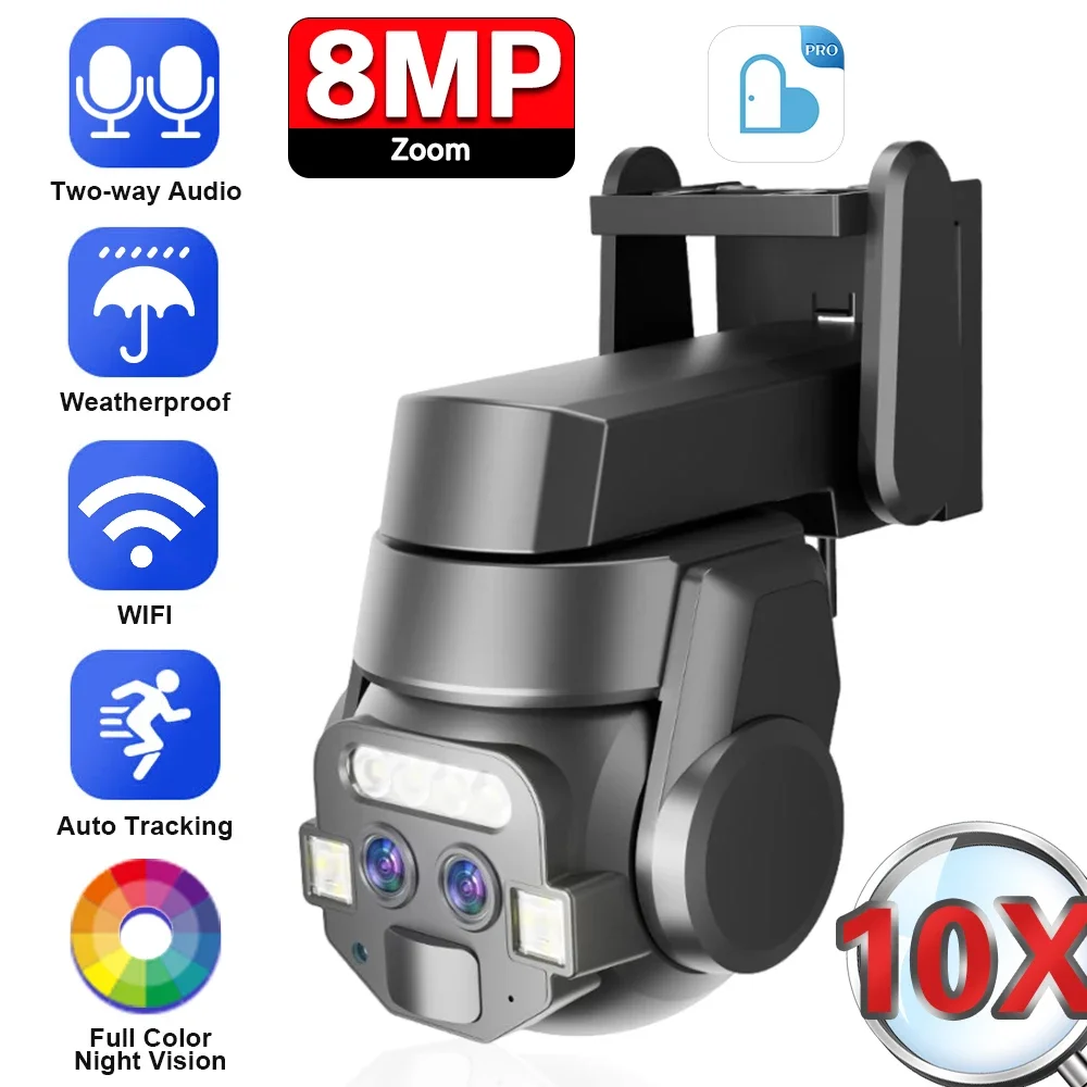 

Wifi PTZ IP Security Camera 8MP 4K Dual Lens 10x Digital Zoom Outdoor Auto Tracking Wireless CCTV Video Surveillance Camera 4MP