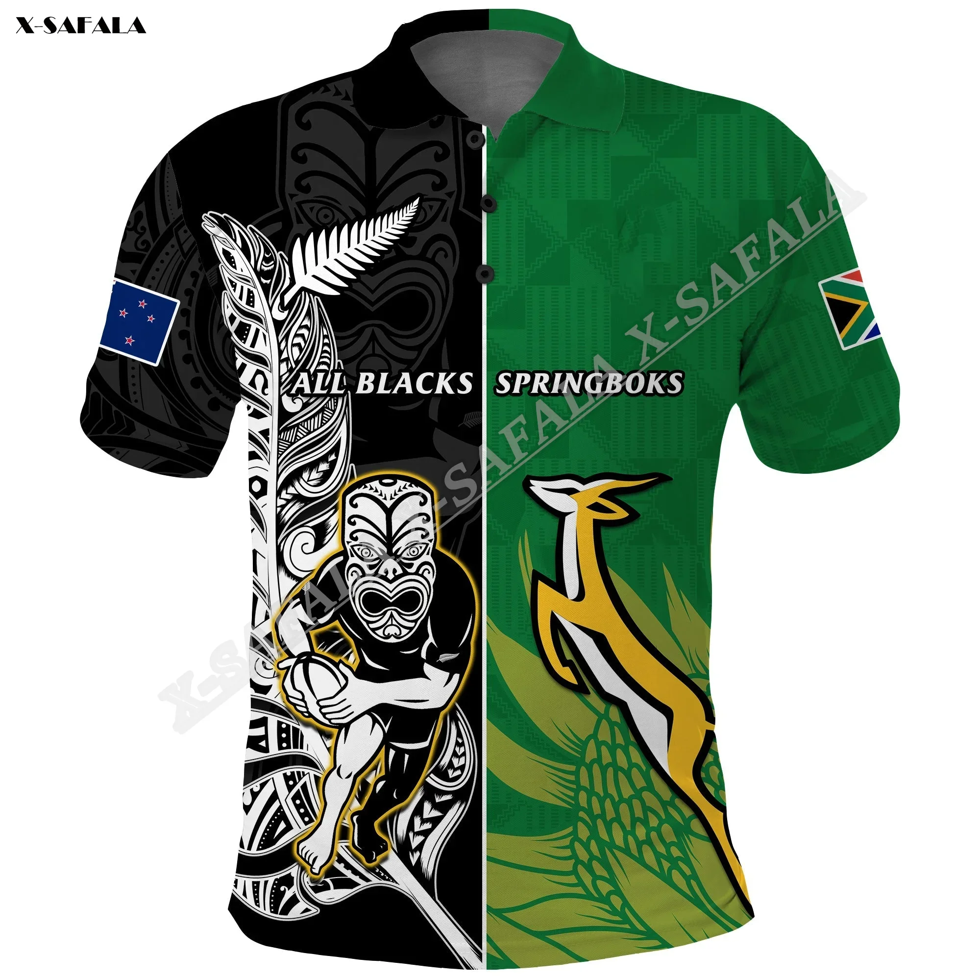 

Custom New Zealand South Africa Rugby All Black Maori Springboks 3D Printed For Men Adult Polo Shirt Collar Short Sleeve Top
