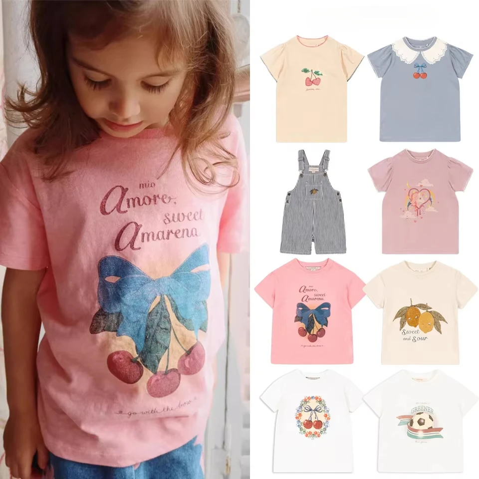 KS Summer Baby Girls Cherry T-shirts Overalls Kids Cotton Clothes Boys Cartoon T Shirts Shorts Suits Children's Homewear