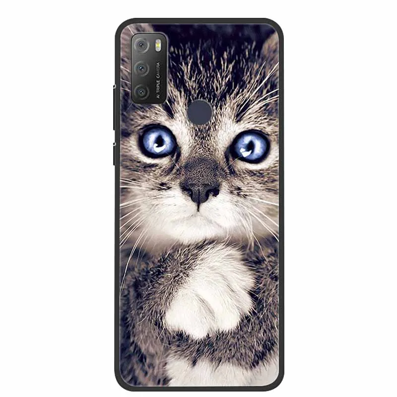 Charming Cat & Floral Design Silicone Phone Case, Black 6.52''