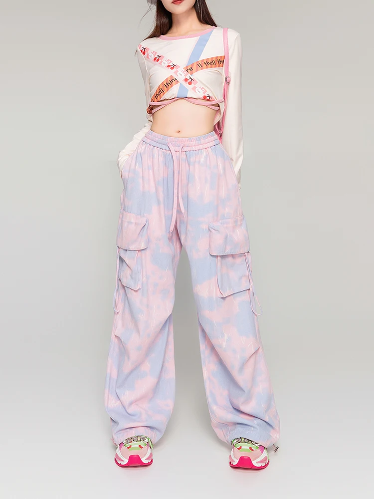 Camouflage Cargo Pants  2024 Spring Summer American Fashion Elegant All-Match Wide Leg Trousers Loose Mop Pants for Women's