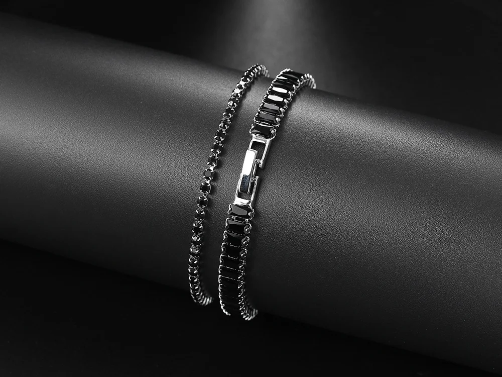 Schwarz Kristall Tennis Armband für Frauen Steampunk Einstellbare Silber Farbe Kette auf Die Hand Freunde Geschenk Hippie Schmuck DZH051 – Detail 12