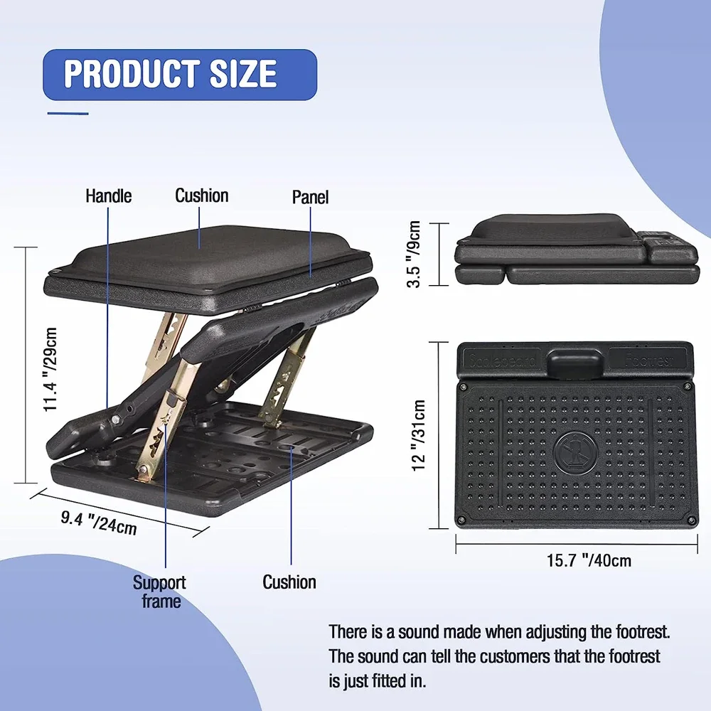 Adjustable Footrest Removable Foam Cushion Under Desk Footrest with Massage Beads for Car Household Office Stool 4-Level Height