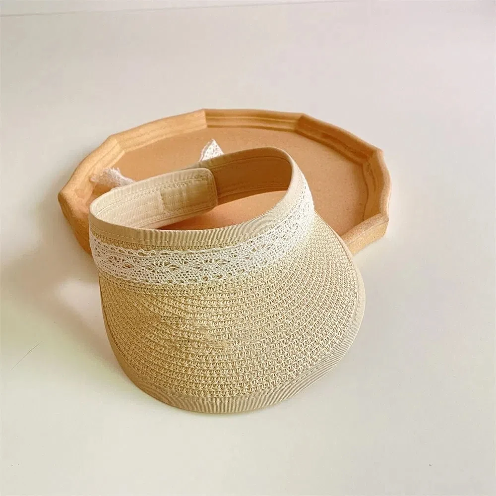 New Summer Baby Straw Caps Empty Top Beach Bow Lace Straw Hat Wide Brim Korean Children Sun Hat Vacation