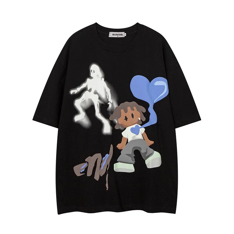 

Fashion Printed Men Solid Color Punk Cotton Clothing Unisex Streetwear Black T Shirt For Men And Women