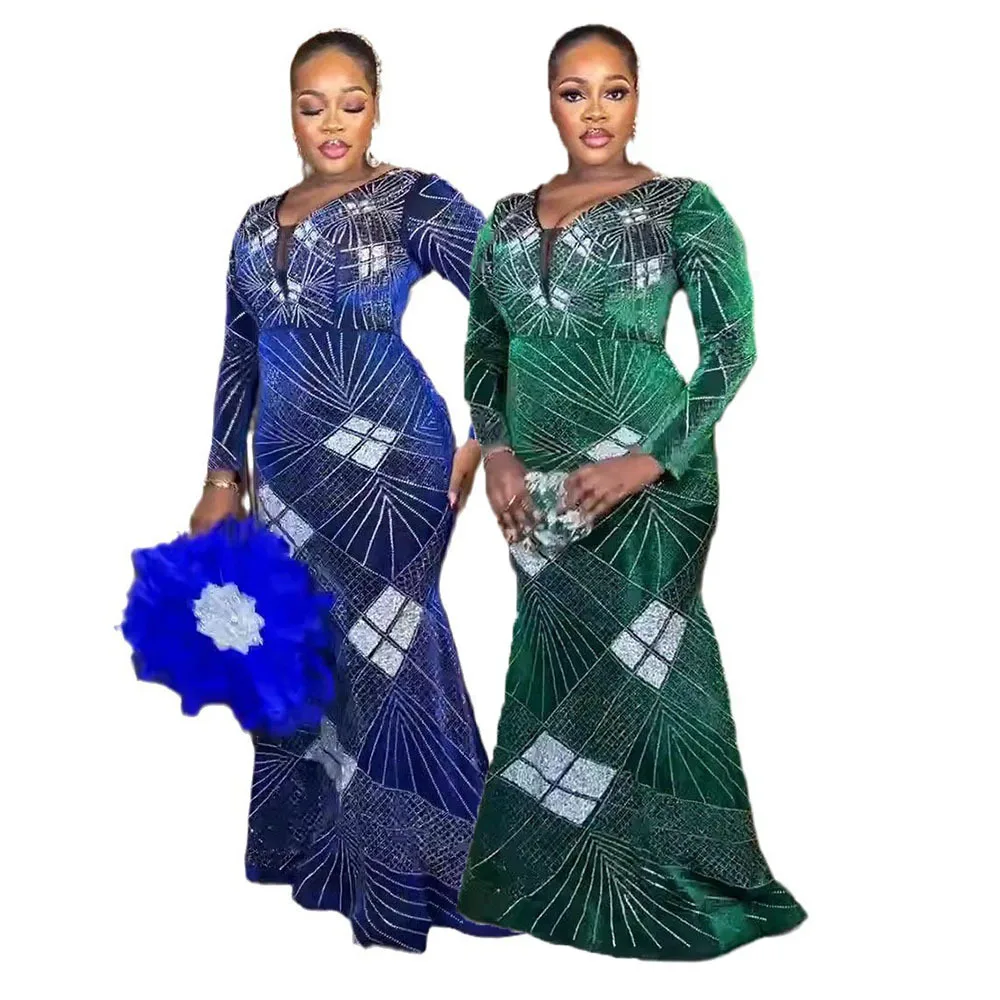

African Party Dresses for Woman Nigeria Dashiki Ankara Luxury Wedding Evening Gown Sexy Bodycon African Clothes Maxi Long Dress