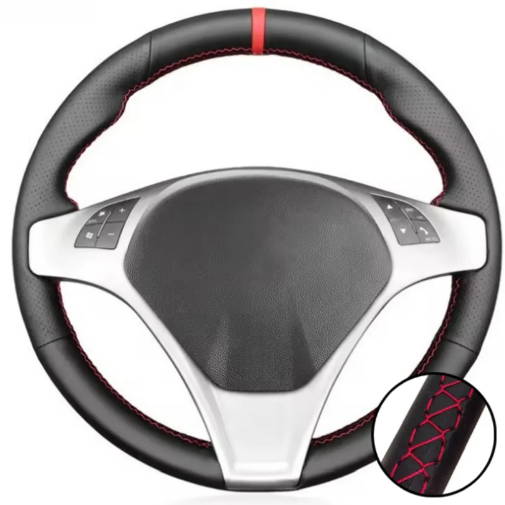 Premium Handcrafted Black Leather Steering Wheel Cover - Elegant Car Interior Accessory