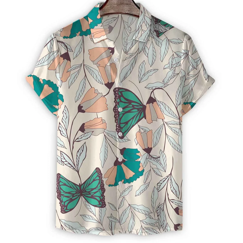 thumbnail image 1 of Camisa hawaiana con estampado de mariposa en 3D de dibujos animados, blusa de solapa de manga corta para hombre, camisetas casuales holgadas para vacaciones de verano en la calle, 1 of 4