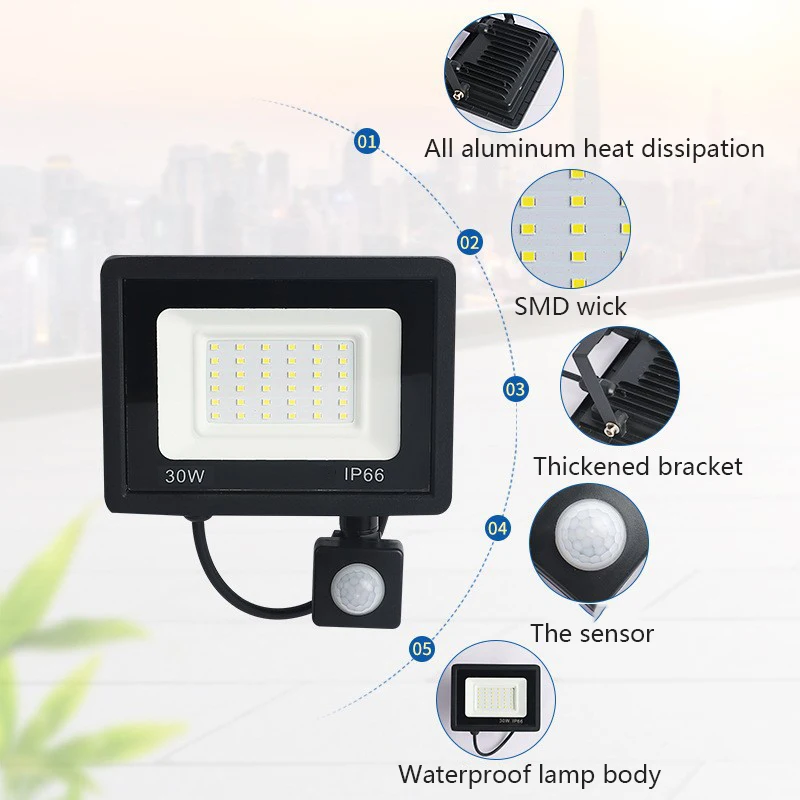 Reflector LED de 100W 50W 30W 20W 10W 220V IP66, Impermeable, para Exteriores, Jardín, Calle, Proyector, Lámpara de Pare