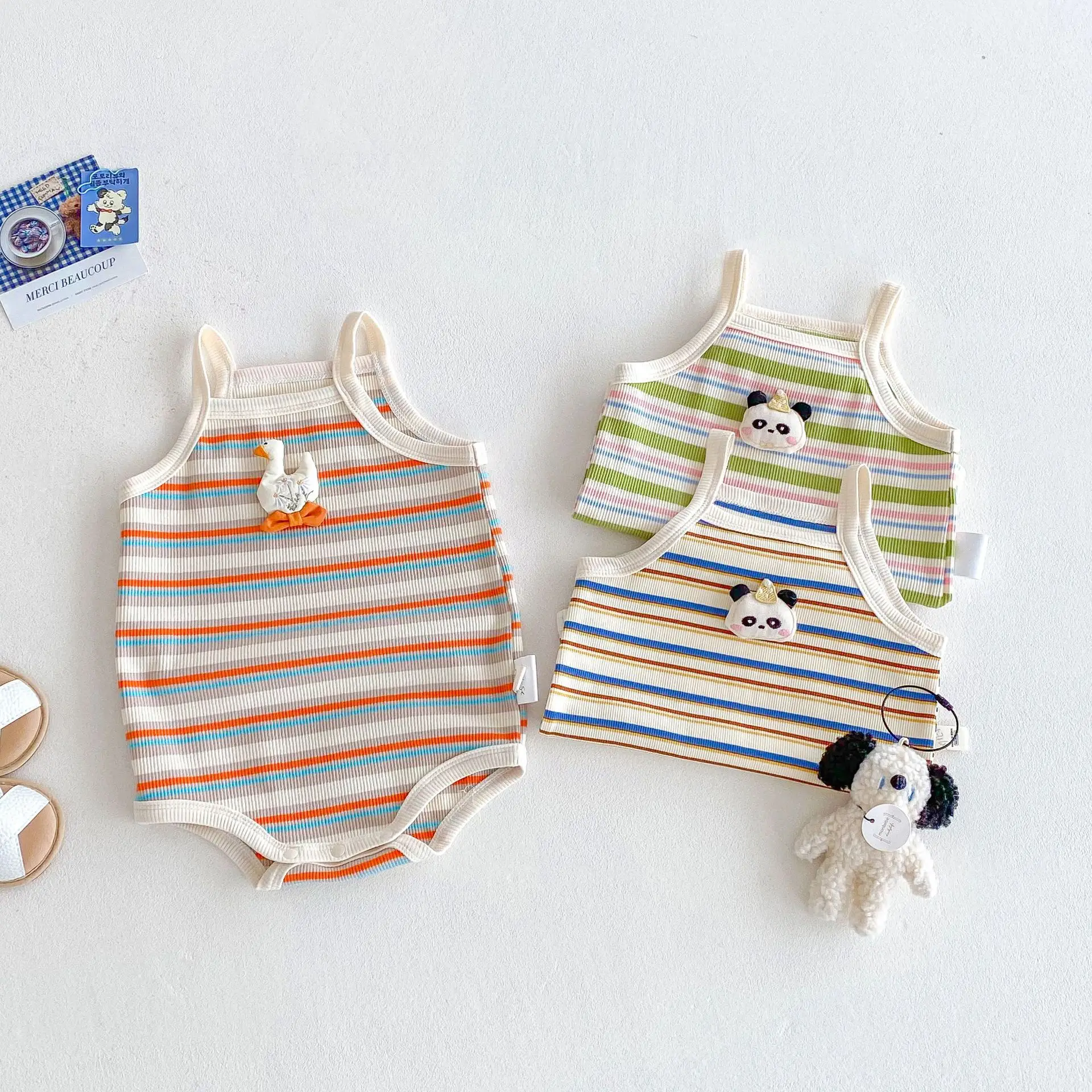 Western Style Camisole Fart Jacket 2025 Summer New Item for Boys and Girls 3-dimensional Cartoon Striped Camisole Climbing Suit